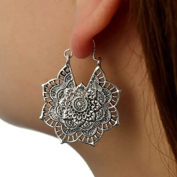 Bohemian Blossom Vintage Openwork Floral Earrings with Ethnic Flair