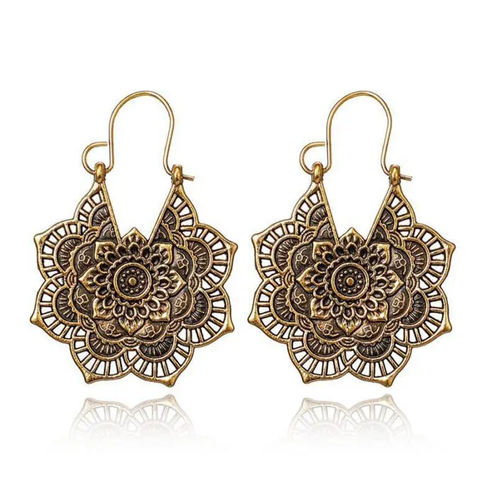 Bohemian Blossom Vintage Openwork Floral Earrings with Ethnic Flair