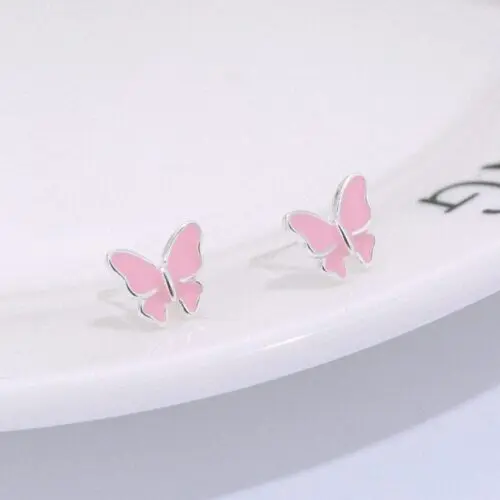 Pink Silver Butterfly Stud-Earrings: Whimsical Butterfly Dreams in Sterling Silver