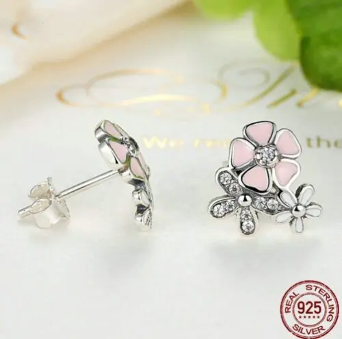 Unique Cherry Blossom Silver Earrings: Cherry Blossom Bloom Sterling Silver Daisy Earrings