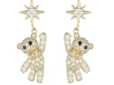 Cute Rhinestone Dancing Bear Earrings: Adorable Bear Charm Studs with Sparkling Rhinestones
