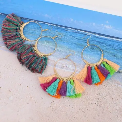 Boho Tassel Handmade Earrings | Statement Circle Cascade Earrings for Women