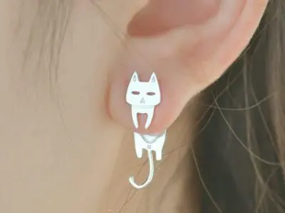 Whimsical Cat and Fish Earrings: Comet Catfish Sterling Silver