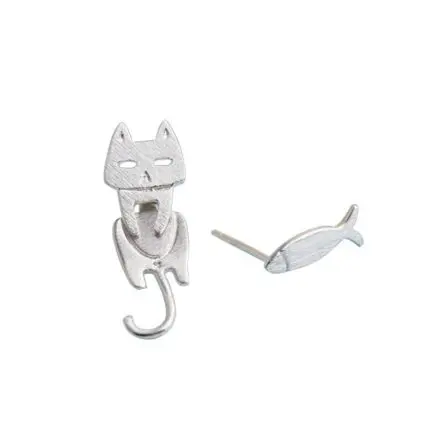 Whimsical Comet Cat-Fish S925 Sterling Silver Detachable Cat Fish Pin Stud Earrings