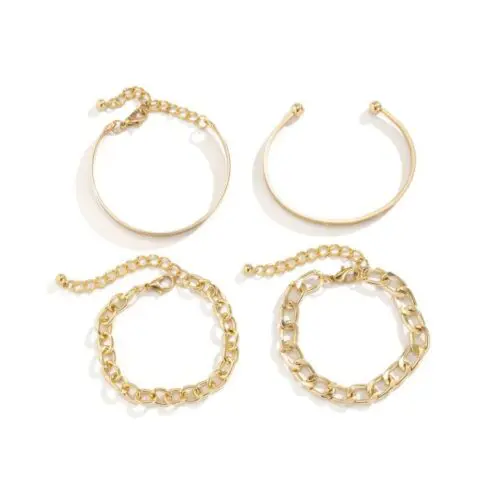 Gold or Silver Chain Bracelet Set: Simple And Smooth C-shaped Hollow Chain Bracelet Set