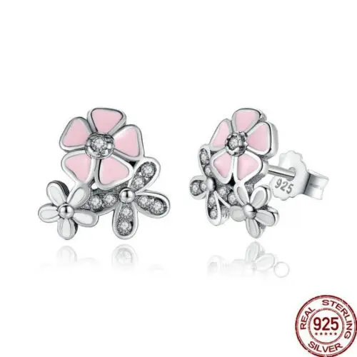 Unique Cherry Blossom Silver Earrings: Cherry Blossom Bloom Sterling Silver Daisy Earrings