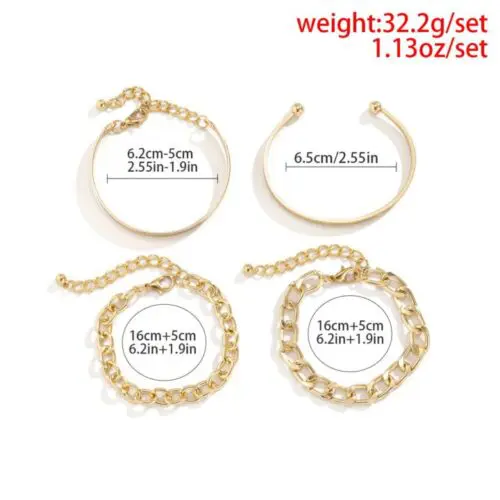 Gold or Silver Chain Bracelet Set: Simple And Smooth C-shaped Hollow Chain Bracelet Set