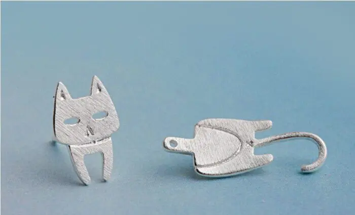 Whimsical Comet Cat-Fish S925 Sterling Silver Detachable Cat Fish Pin Stud Earrings