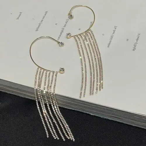Ear Wrap Dangle Crystal Earrings | Elegance in Motion Long Tassel Statement Earrings