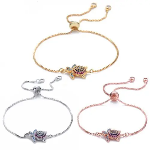Adjustable Turtle Bracelet with Stones: Colorful Micro-Inlaid Turtle Bracelet Pendant
