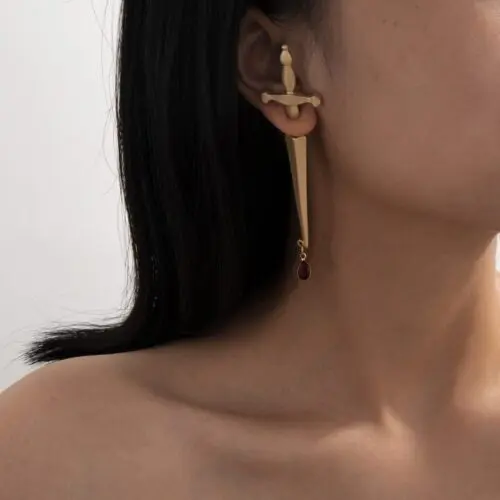 New Punk Sword Earrings - Urban Chic Red Water Drop Cross Hip Hop Earrings