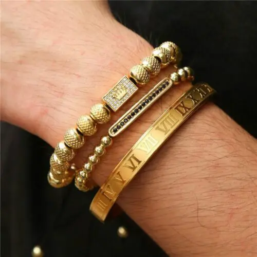 Luxury Gold Crown Bracelet: Regal Vintage Crown Braided Bracelet for Men