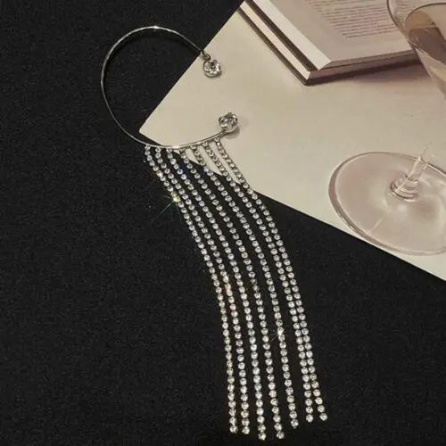 Ear Wrap Dangle Crystal Earrings | Elegance in Motion Long Tassel Statement Earrings