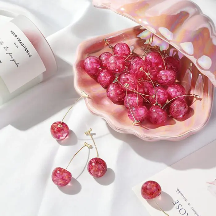 Cherry Blossom Elegance: French-Inspired Long Dried Cherry Earrings