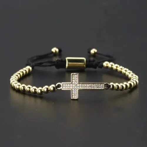 Luxury Bracelet for Men - CZ Crown Cross Charm Stainless Steel Beads Set