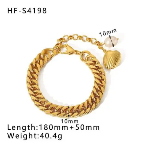 Gold-Plated Shell OT Buckle Cross Bracelet with Cuban Chain