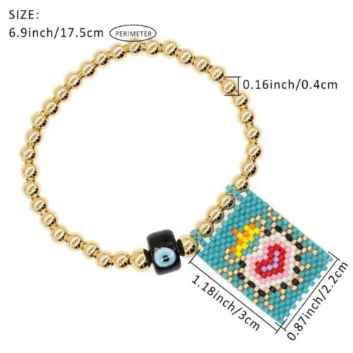 Boho Handmade Bracelet - Handmade Gold Plated Ball Beaded Stretch Bracelet with Evil Eye Beads