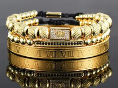 Luxury Gold Crown Bracelet: Regal Vintage Crown Braided Bracelet for Men
