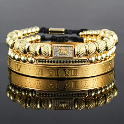 Luxury Gold Crown Bracelet: Regal Vintage Crown Braided Bracelet for Men