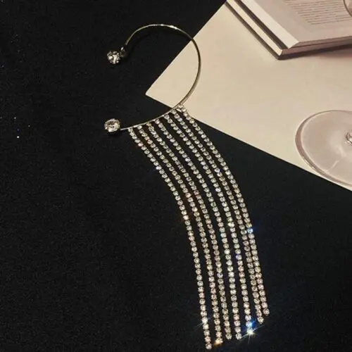 Ear Wrap Dangle Crystal Earrings | Elegance in Motion Long Tassel Statement Earrings