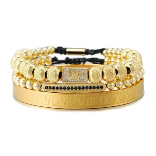 Luxury Gold Crown Bracelet: Regal Vintage Crown Braided Bracelet for Men