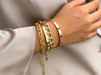 Gold or Silver Chain Bracelet Set: Simple And Smooth C-shaped Hollow Chain Bracelet Set