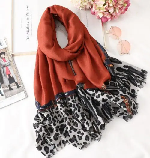 Stylish Unisex Leopard Print Cotton Scarf – Long and Casual Gauze Design