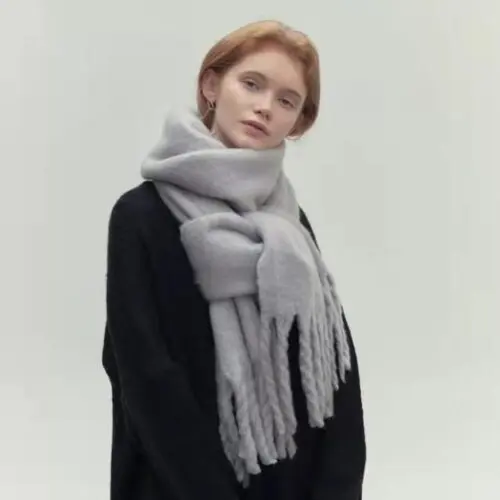 Versatile Winter Scarf with Tassels – Soft and Warm Solid Color Shawl for Women’s Fashion