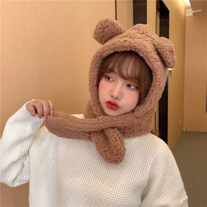 Stay Fashionable and Cozy with Women’s Solid Color Bear Ears Hat Scarf