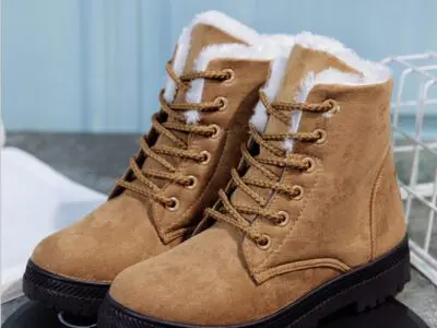Women's Suede Mid-Calf Snow Boots: Fur-Lined, Flat, Lace-Up Winter Riding Booties