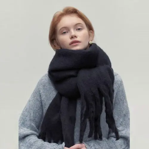 Versatile Winter Scarf with Tassels – Soft and Warm Solid Color Shawl for Women’s Fashion