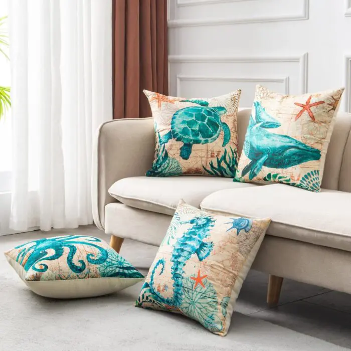 Sea Inspired Printed Cushion Covers – Decorative Throw Pillow Cases for Home Décor, Sofa, Chair, and Seat