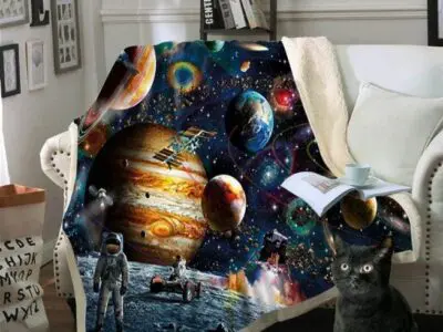 Sloth Cartoon Animal Plush Blanket – Planet Star Bedding Universe Outer Space Sherpa Fleece Blanket by BeddingOutlet