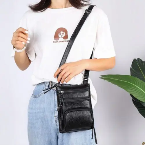 PU Leather Shoulder Bag – Stylish Organizer Handbag with Crossbody Strap and Smartphone Pockets