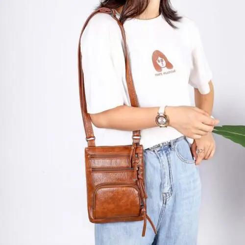 PU Leather Shoulder Bag – Stylish Organizer Handbag with Crossbody Strap and Smartphone Pockets
