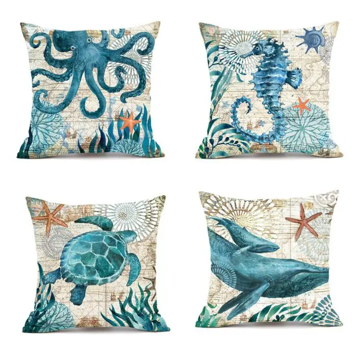 Sea Inspired Printed Cushion Covers – Decorative Throw Pillow Cases for Home Décor, Sofa, Chair, and Seat