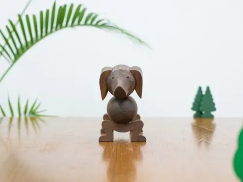Handmade Black Walnut Wooden Sausage Dog Statue – Desktop Figurine Animal Ornament for Living Room, 8.6 Inches Long