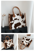 Fashion Animal Print PU Leather Small Handbag with Plush Design for Women