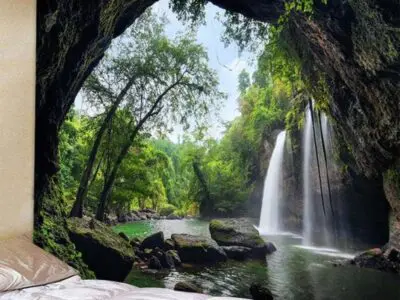 Beautiful Cave Waterfall Print Hippie Tapestry