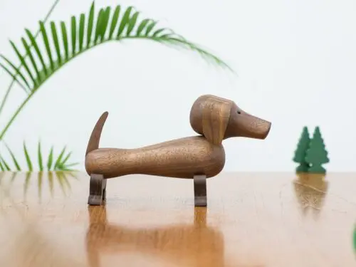 Handmade Black Walnut Wooden Sausage Dog Statue – Desktop Figurine Animal Ornament for Living Room, 8.6 Inches Long