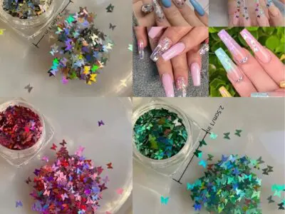 Shimmering Holographic Nail Glitter Sequins / 3D Laser-Designed Butterflies in Green, Pink, and Silver - Exquisite Nail Art Decorations for Acrylic Nails-USA Warehouse 3-7 days delivery