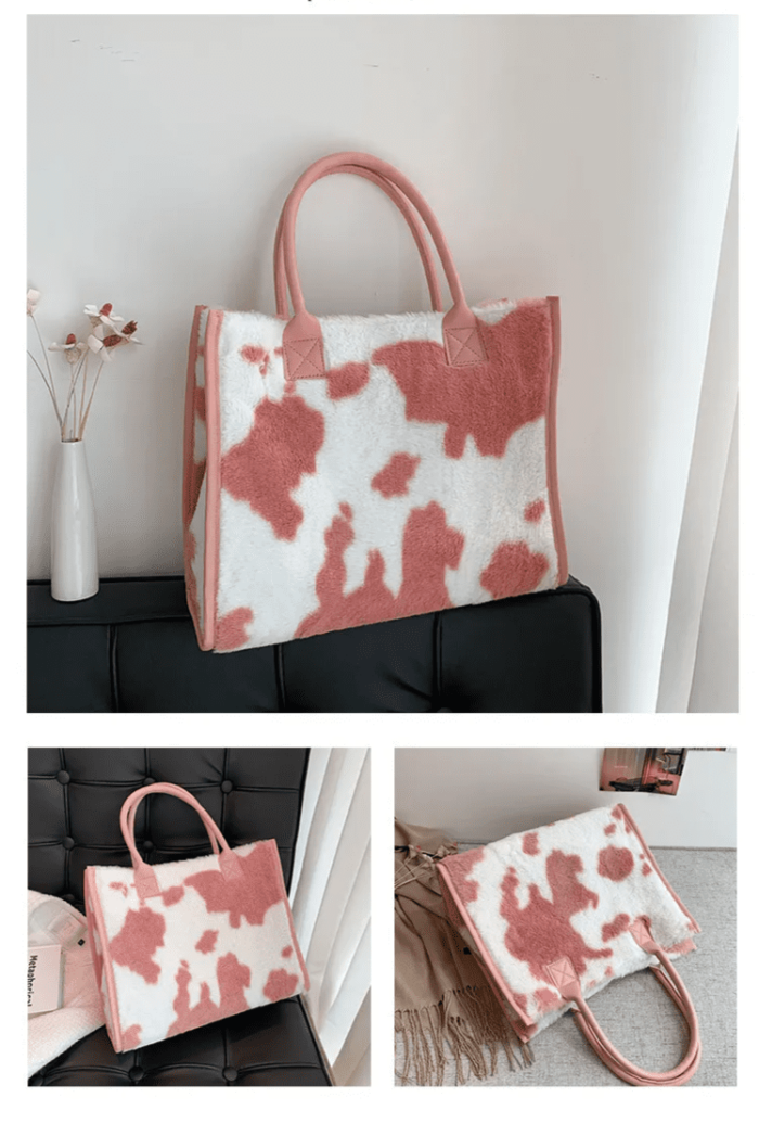 Fashion Animal Print PU Leather Small Handbag with Plush Design for Women