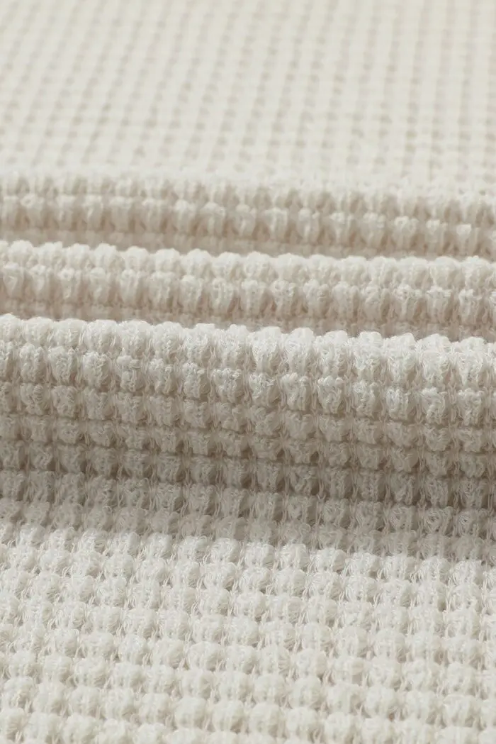 Sunflower Dreams- Beige Waffle Knit Top with Mesh Bubble Sleeves