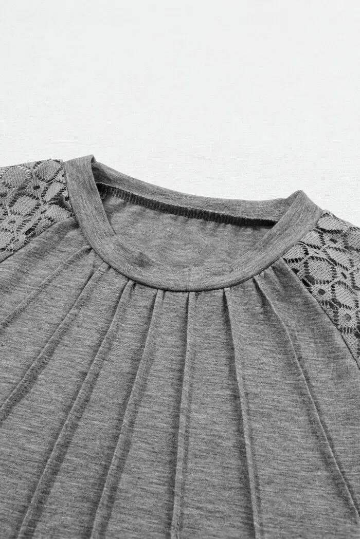 Knit Top with Chic Contrast Lace Raglan Sleeves