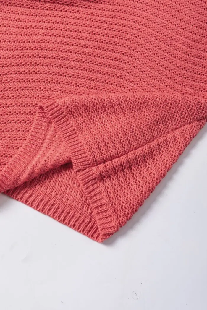 Cozy Elegance-Solid Loose-Knit Sweater with Short Dolman Sleeves