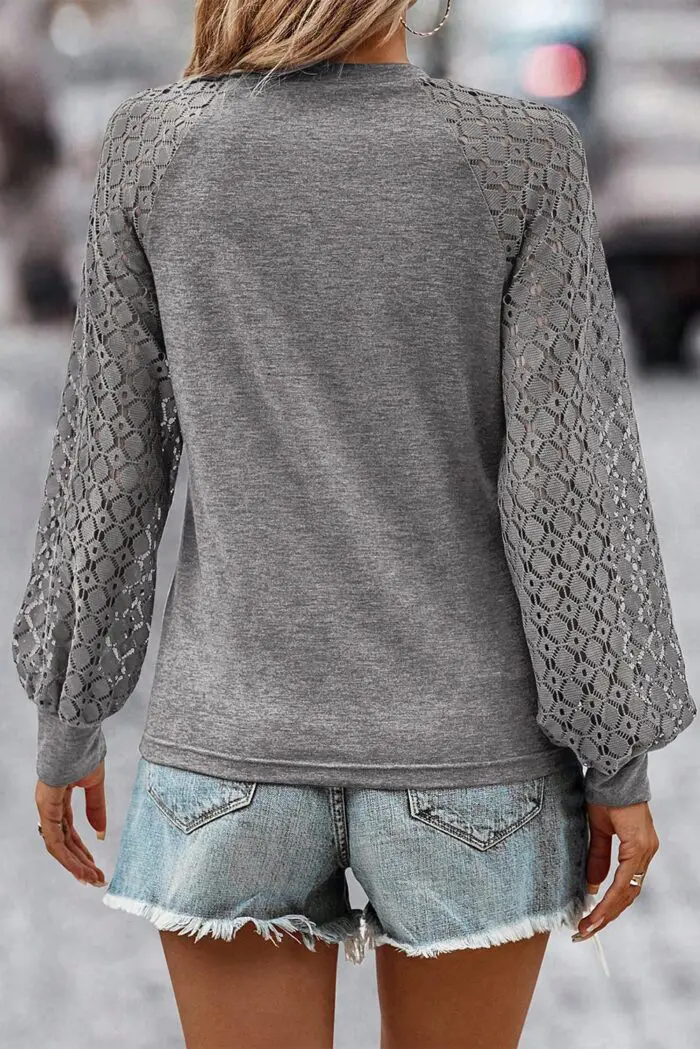Knit Top with Chic Contrast Lace Raglan Sleeves