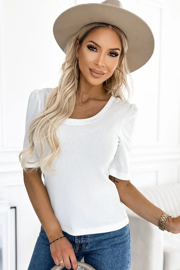 Ivory Classic Ribbed Knit Half Sleeve Top