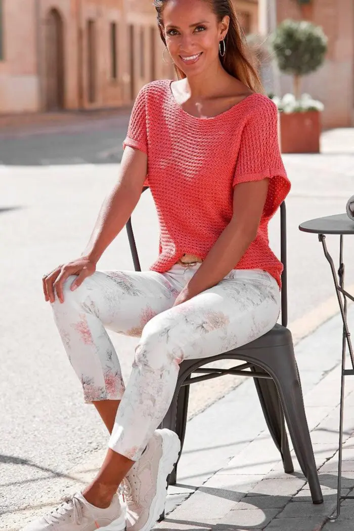 Cozy Elegance-Solid Loose-Knit Sweater with Short Dolman Sleeves