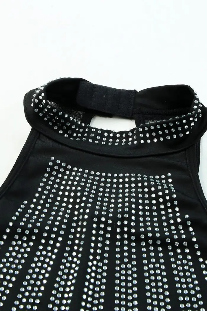 Sleek Black High Neck Sleeveless Bodysuit with Diamante Embellishments
