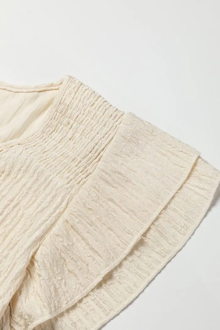 Sun-Kissed Breeze- Apricot Crinkle Flutter Sleeve Blouse